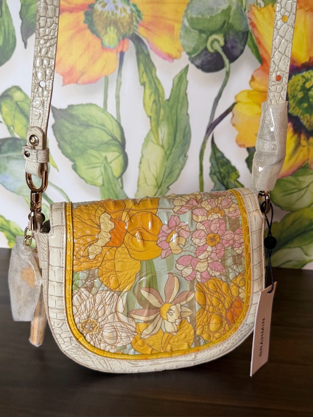 NWT Brahmin Briar Daffodil Pimlico Leather Crossbody - Beautiful Floral FIRM - Picture 6 of 10